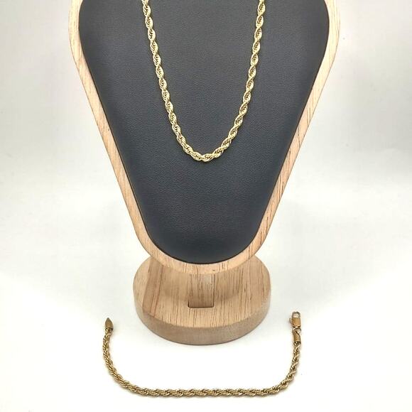 18k Gold Plated Diamond Cut Necklace Bracelet Set 4mm Anniversary Birthday Gift